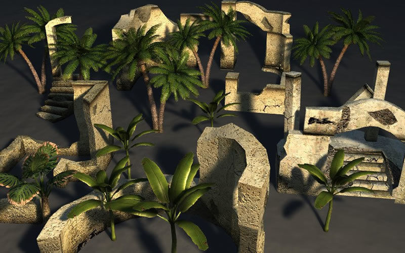 Ruins and trees in woods Low-poly 3D model_3