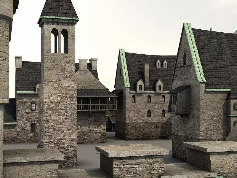 Medieval Castle Village Low-poly 3D model_0