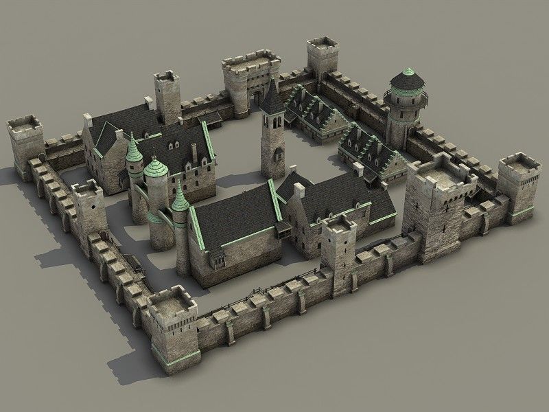 Medieval Castle Village Low-poly 3D model_2