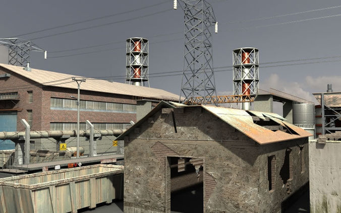 Industrial Buildings Low-poly 3D model