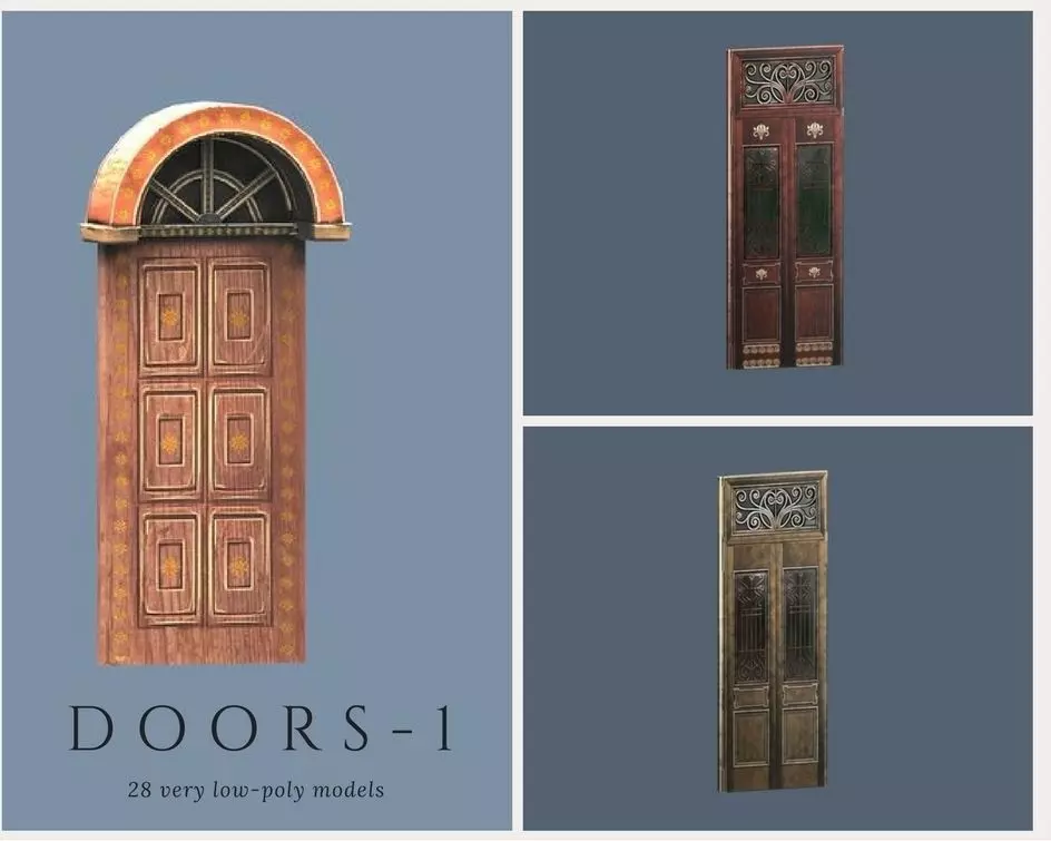 Doors 1 set of for sims Low-poly 3D model_0