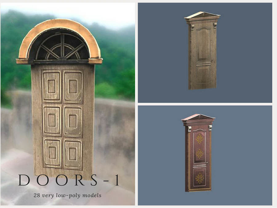Doors 1 set of for sims Low-poly 3D model_3