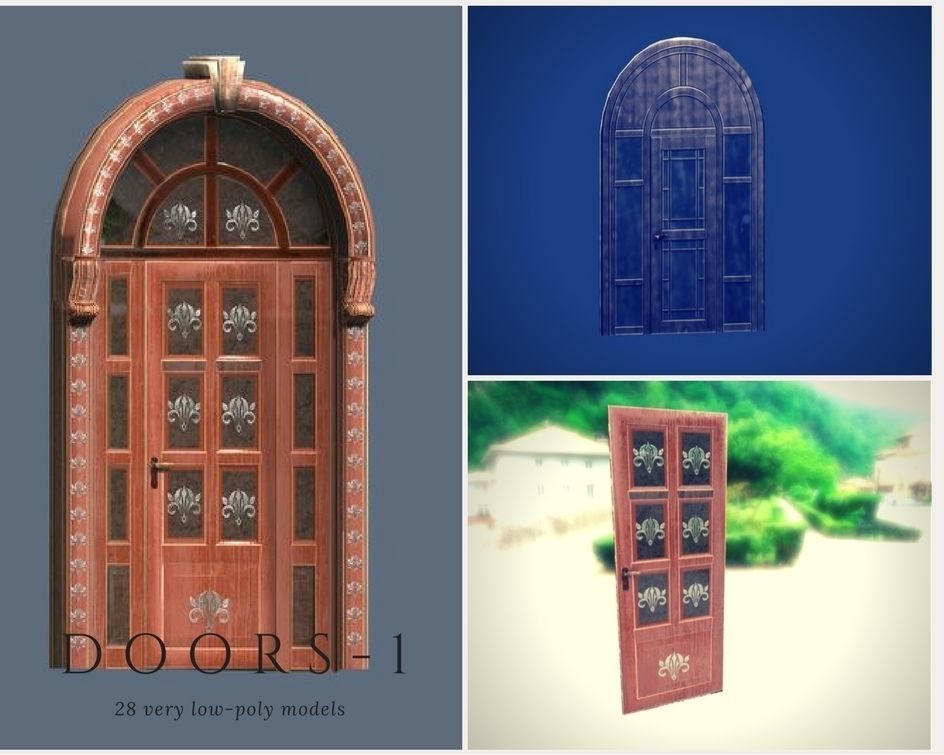 Doors 1 set of for sims Low-poly 3D model_4