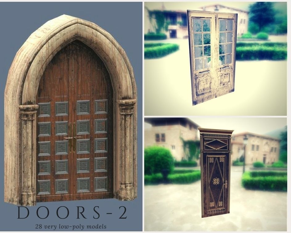 Doors 2 different and windows for sims Low-poly 3D model_16