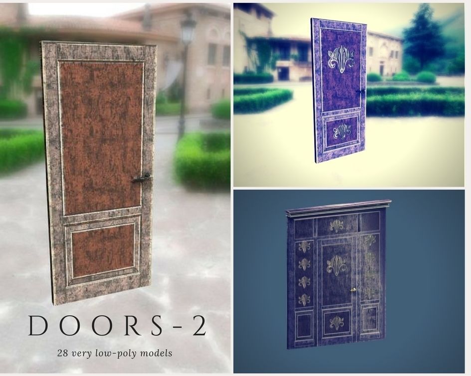 Doors 2 different and windows for sims Low-poly 3D model_3