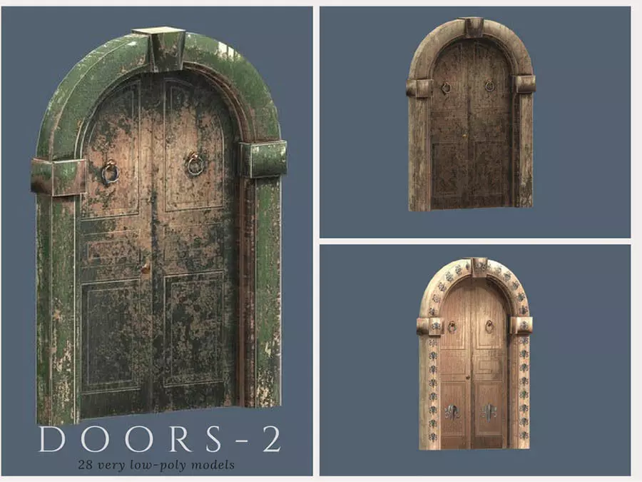 Doors 2 different and windows for sims Low-poly 3D model_0