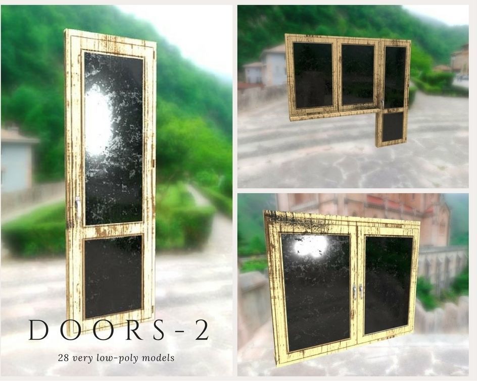 Doors 2 different and windows for sims Low-poly 3D model_1