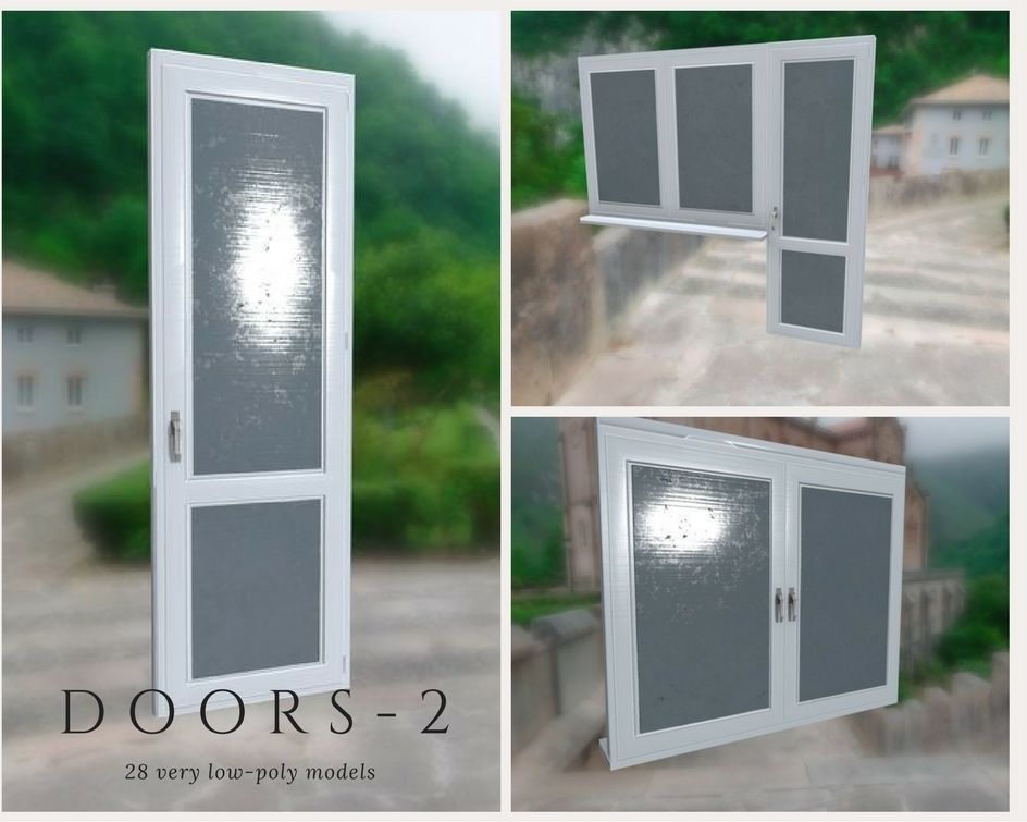 Doors 2 different and windows for sims Low-poly 3D model_4