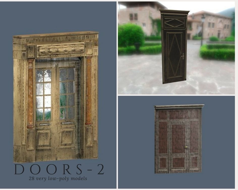 Doors 2 different and windows for sims Low-poly 3D model_11