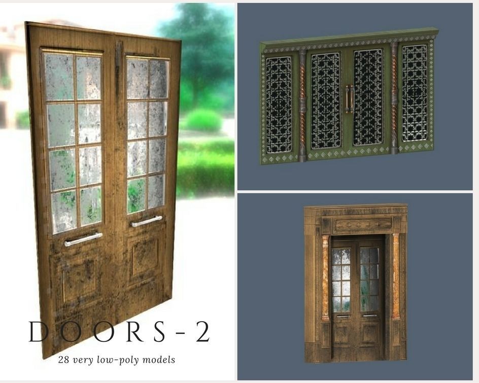 Doors 2 different and windows for sims Low-poly 3D model_17