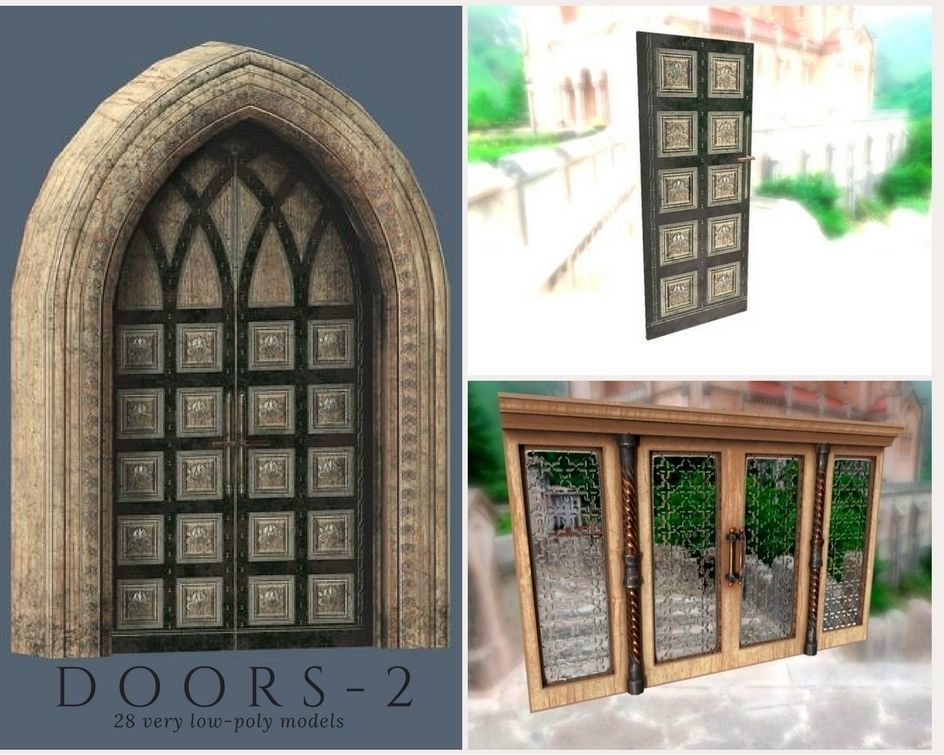 Doors 2 different and windows for sims Low-poly 3D model_13
