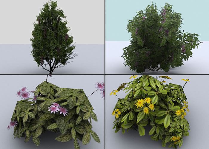 Bushes tree with leaves and flowers Low-poly 3D model_3