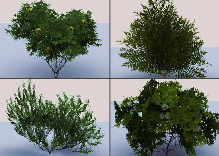 Bushes tree with leaves and flowers Low-poly 3D model_1