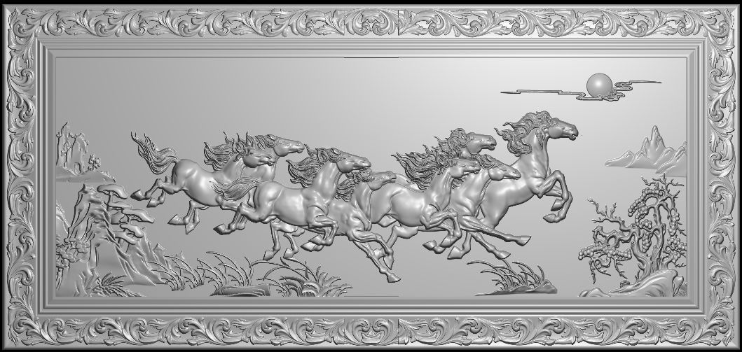Mural Horse wood carving file stl OBJ and ZTL  for CNC 3D print model_2