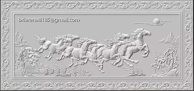 Mural Horse wood carving file stl OBJ and ZTL  for CNC 3D print model