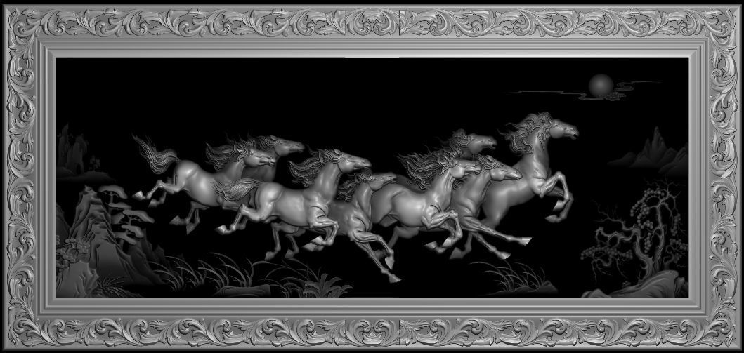 Mural Horse wood carving file stl OBJ and ZTL  for CNC 3D print model_1