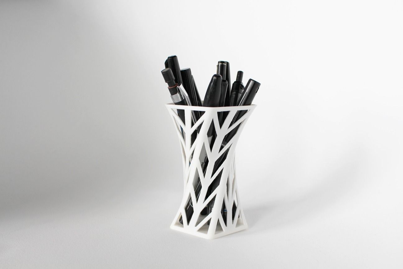008f - Pen Holder - Wireframe - Arrowhead Pattern -  3D print model_0