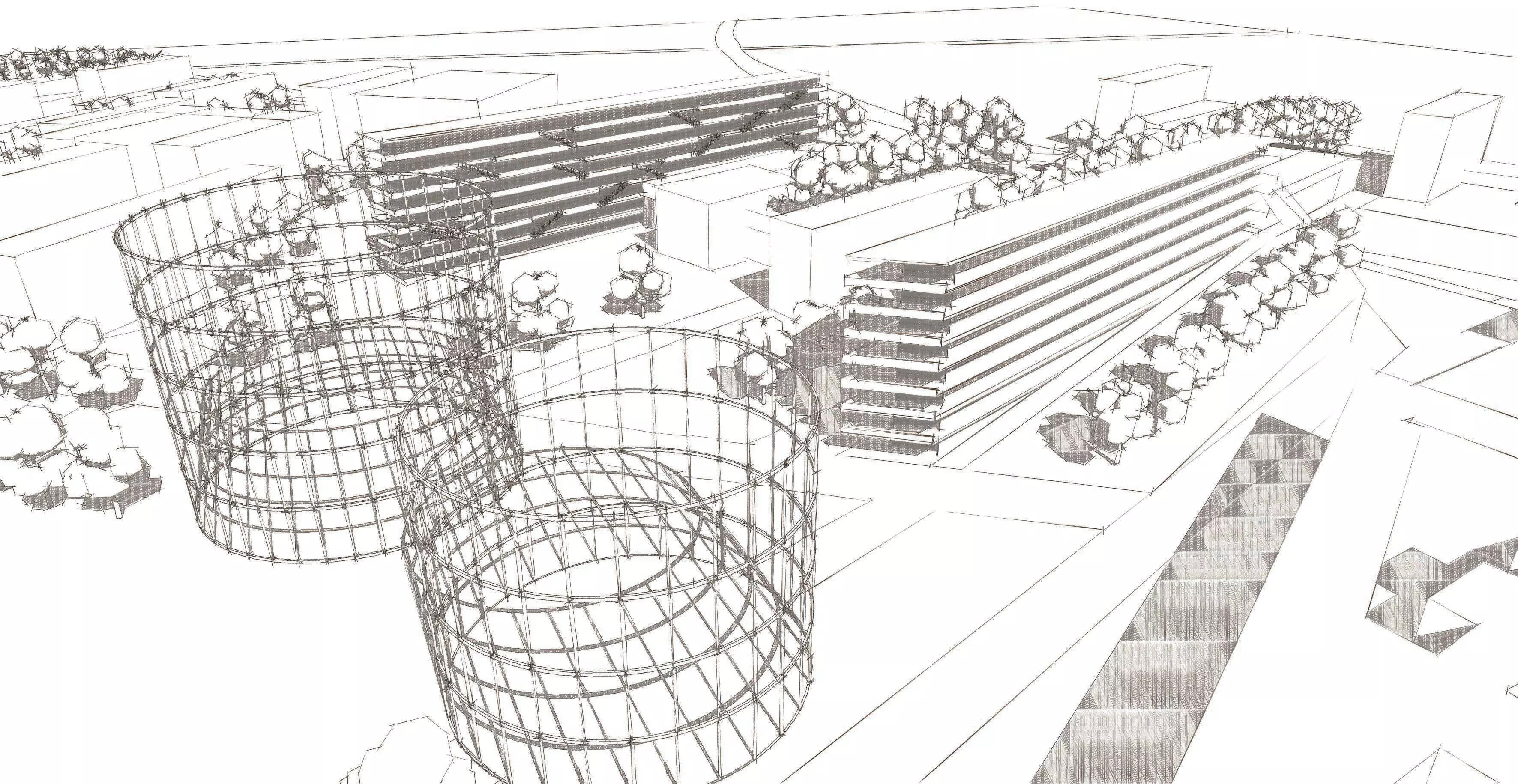 Public square Low-poly 3D model_0