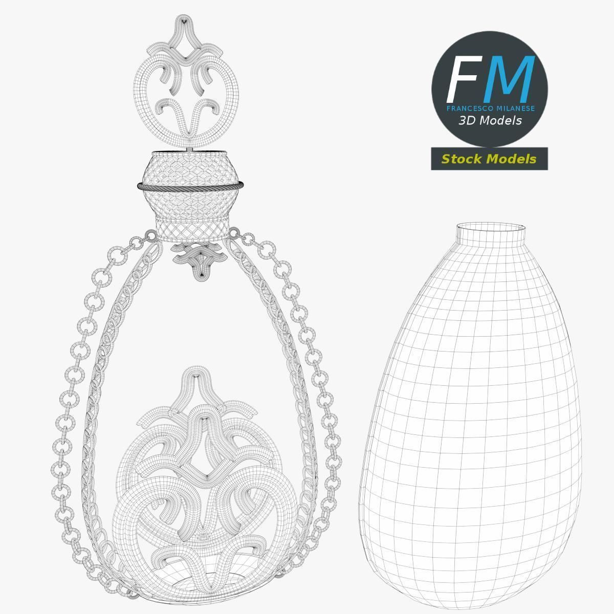 Cruet glass bottle with chain 3D model_7