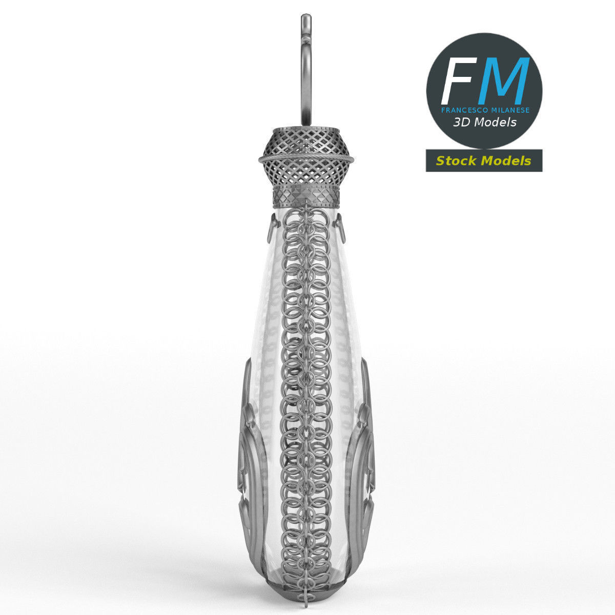 Cruet glass bottle with chain 3D model_4