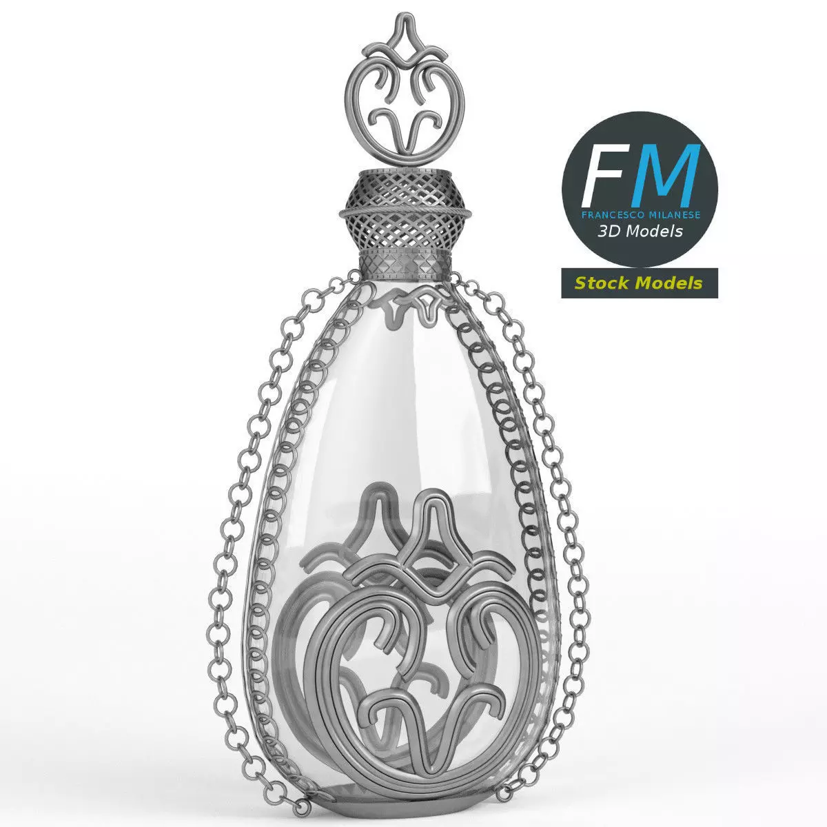 Cruet glass bottle with chain 3D model_0