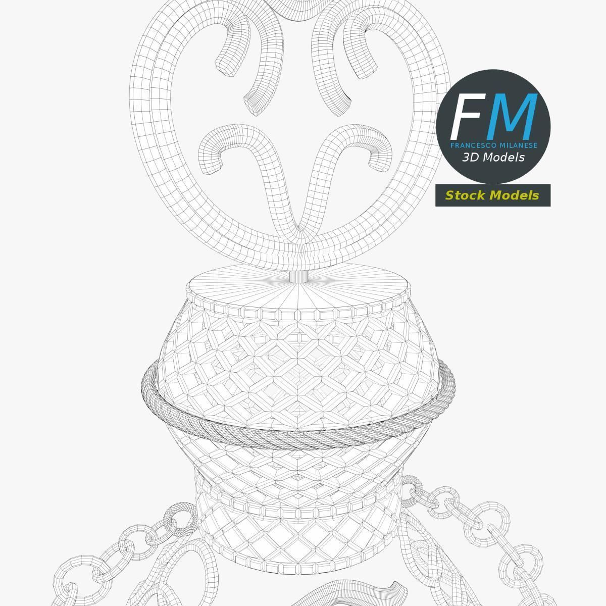 Cruet glass bottle with chain 3D model_8