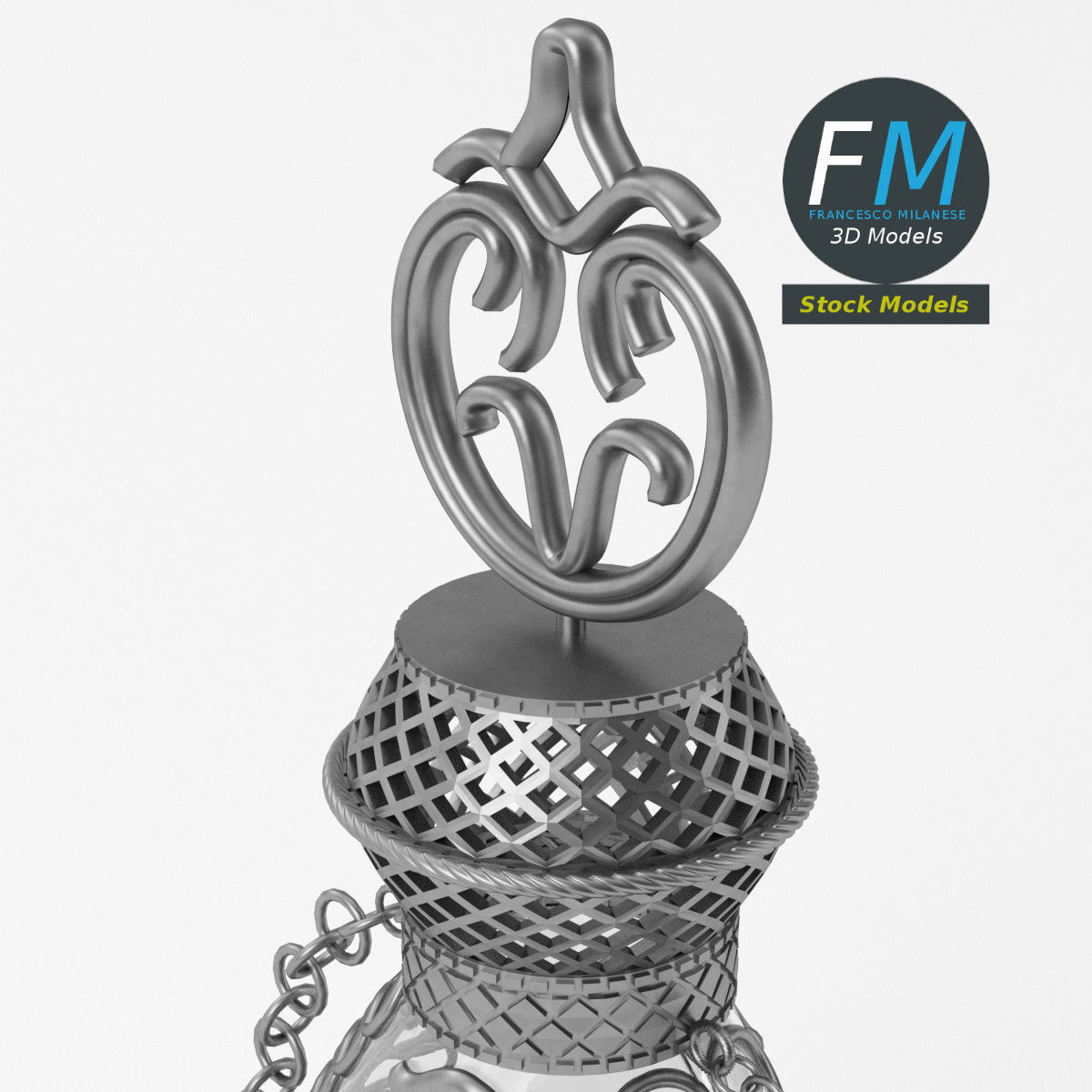 Cruet glass bottle with chain 3D model_5