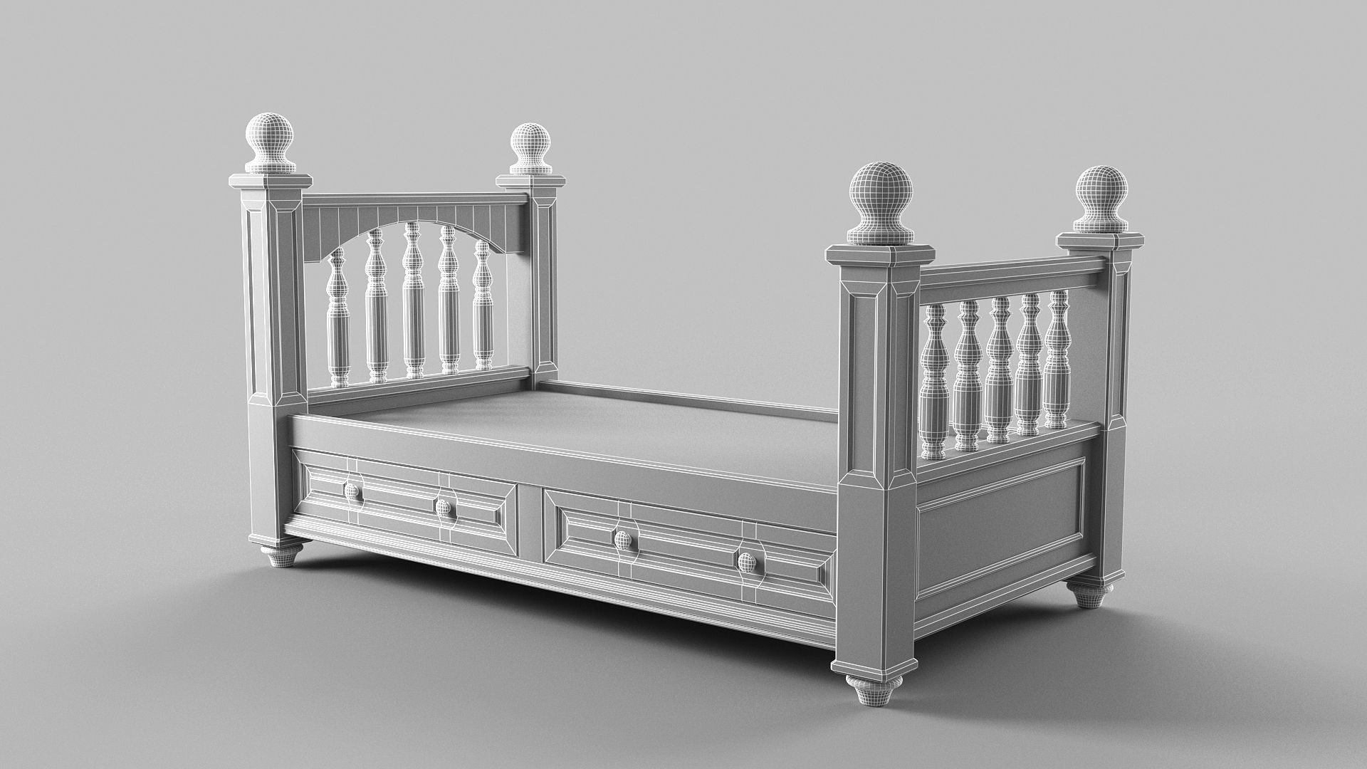 Vintage bed Low-poly 3D model_1