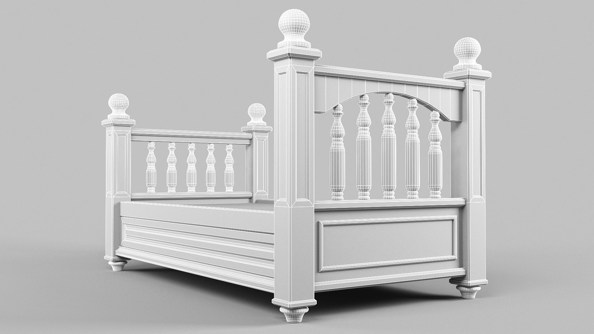 Vintage bed Low-poly 3D model_3