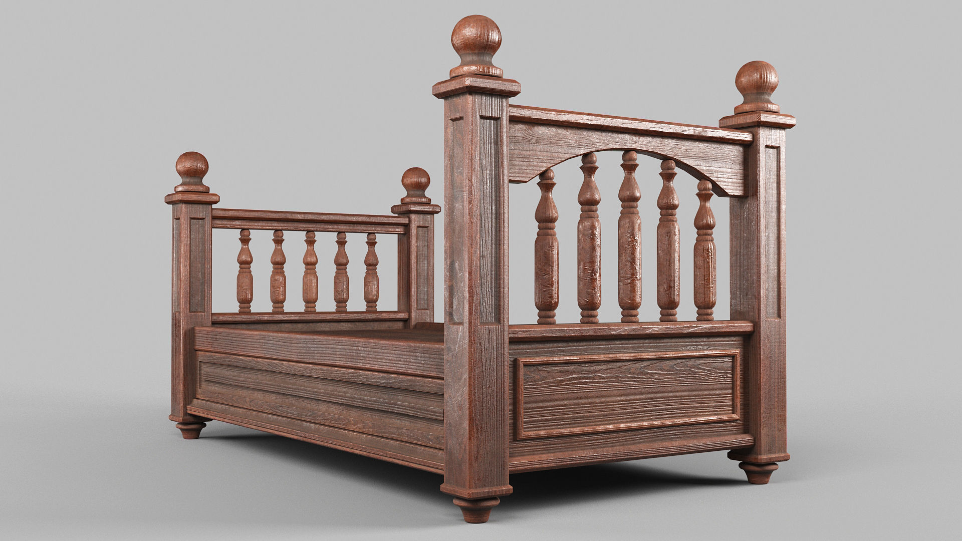 Vintage bed Low-poly 3D model_2