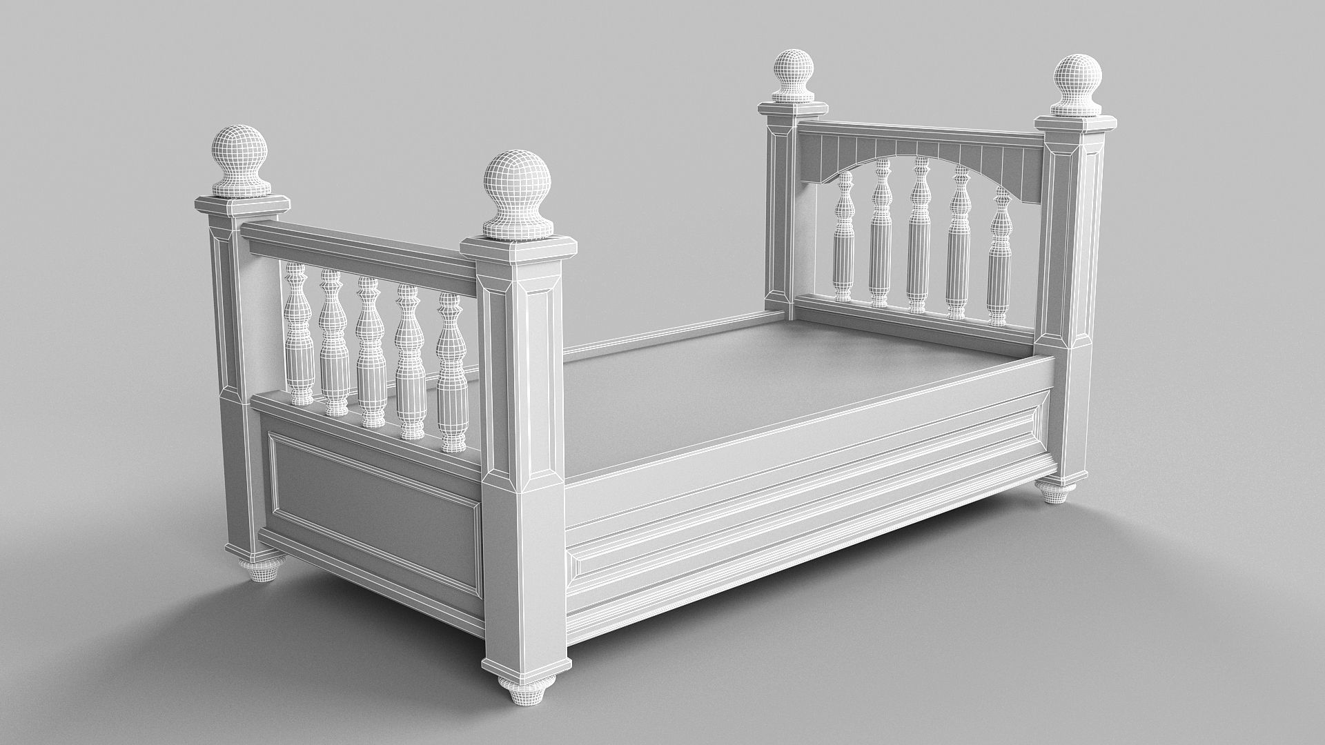 Vintage bed Low-poly 3D model_11