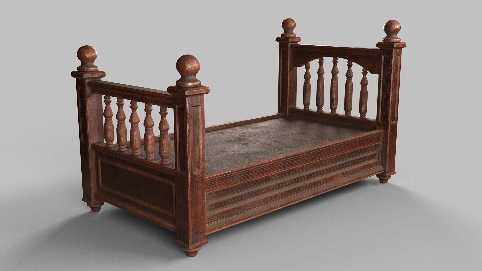 Vintage bed Low-poly 3D model_10