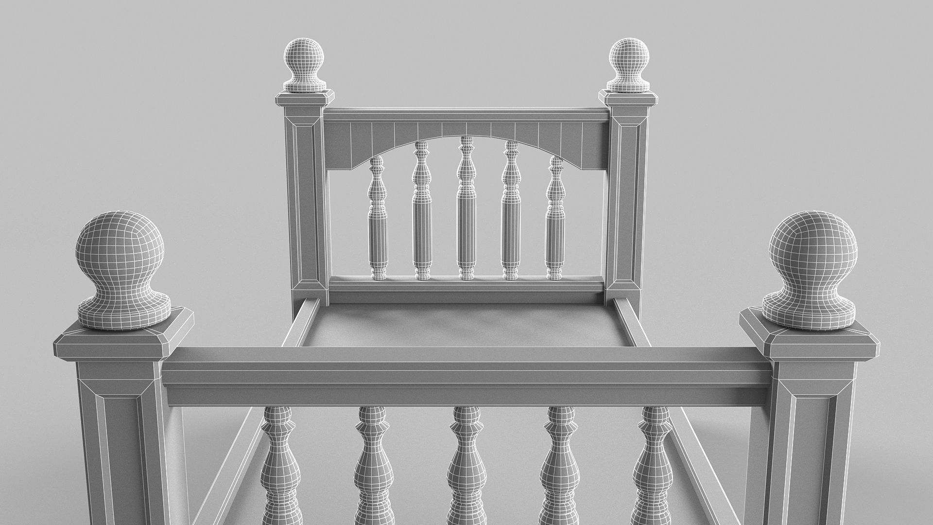 Vintage bed Low-poly 3D model_9
