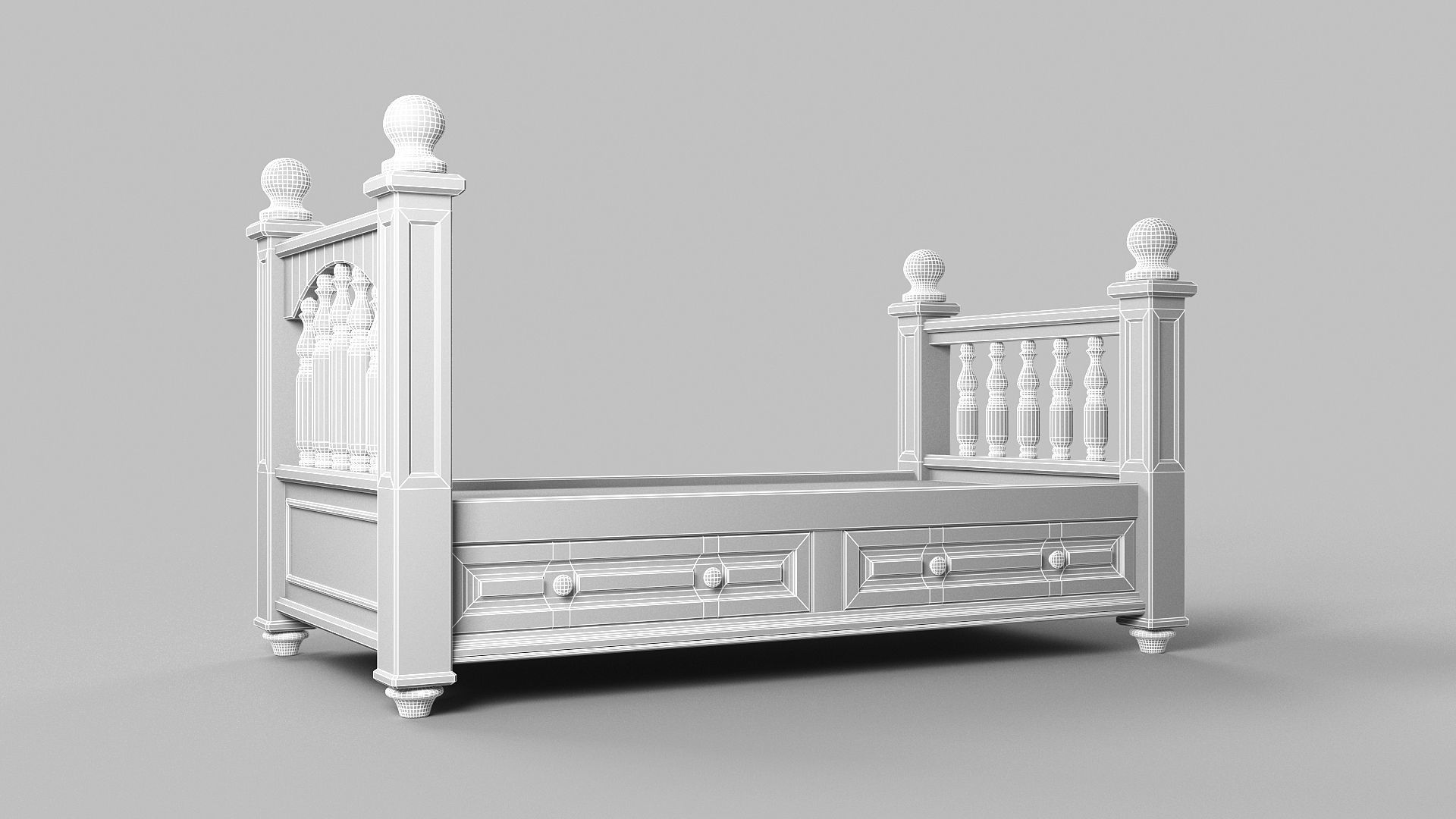 Vintage bed Low-poly 3D model_5