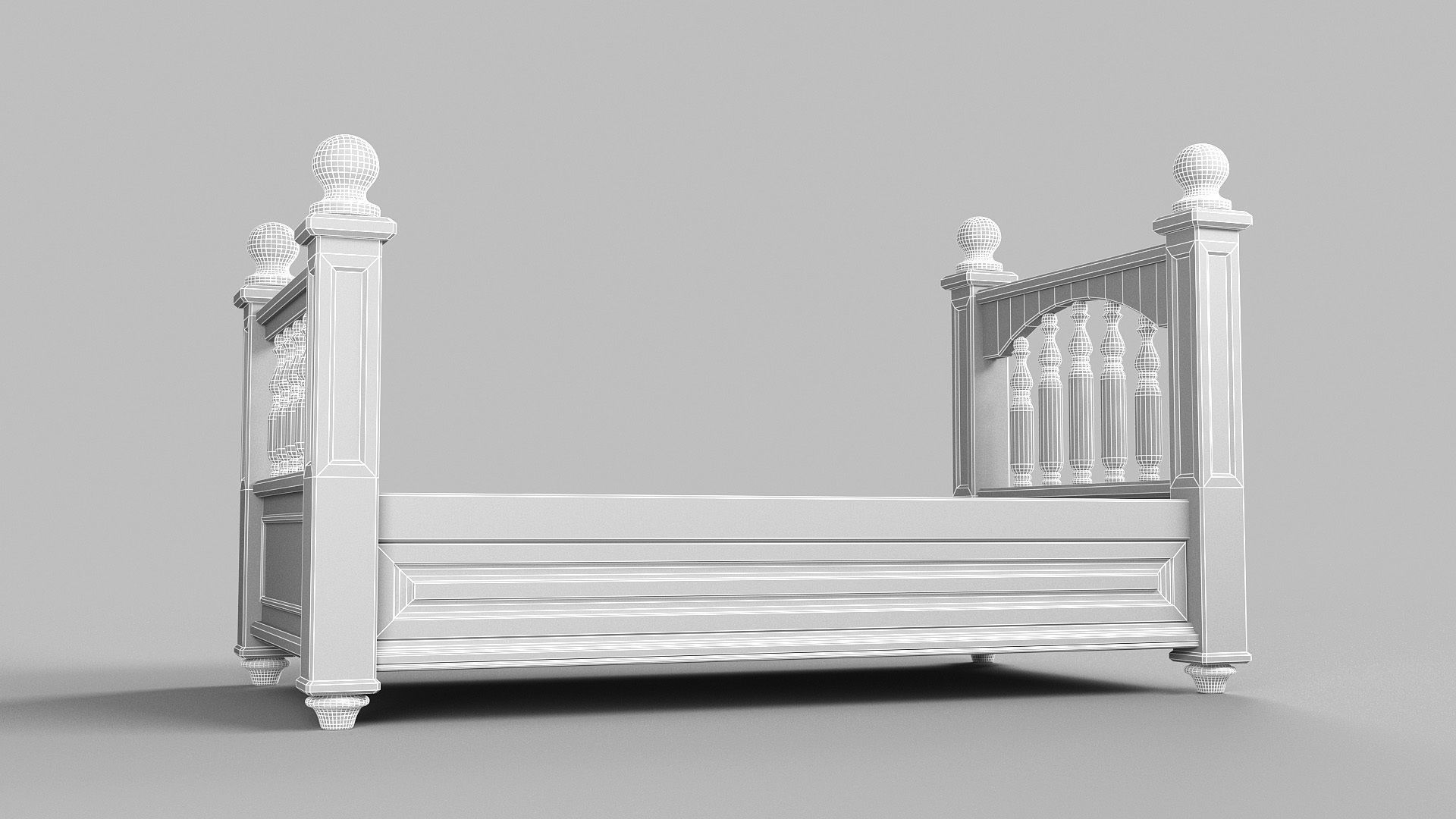 Vintage bed Low-poly 3D model_7