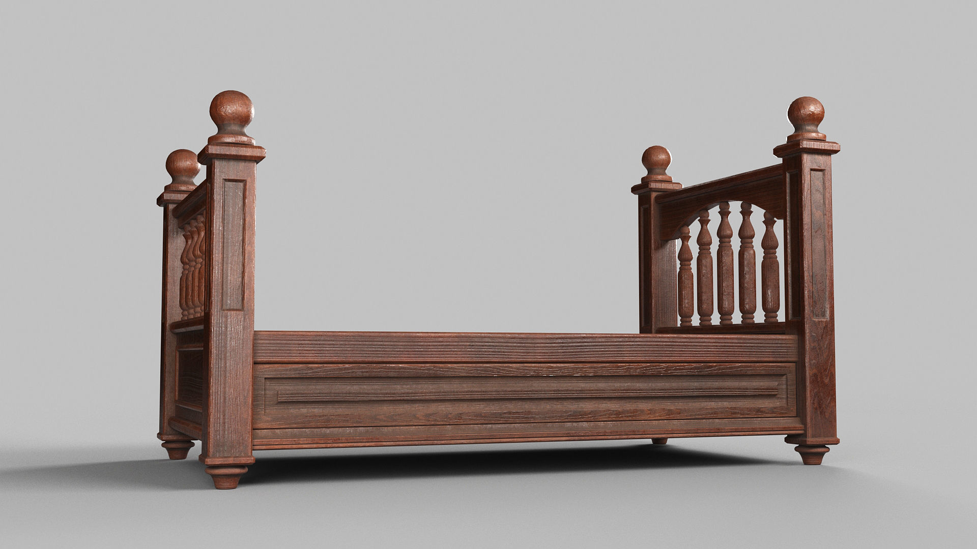 Vintage bed Low-poly 3D model_6