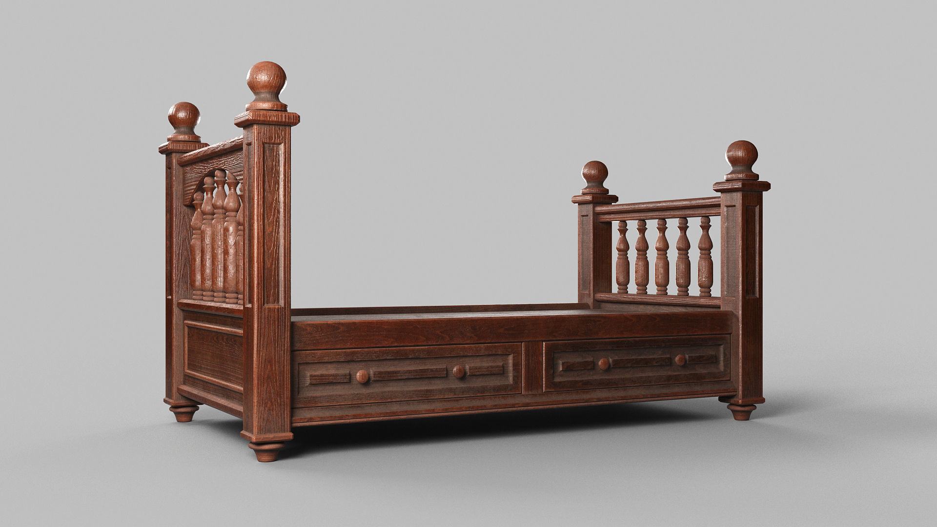 Vintage bed Low-poly 3D model_4