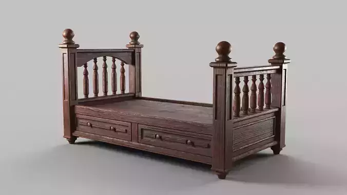 Vintage bed Low-poly 3D model