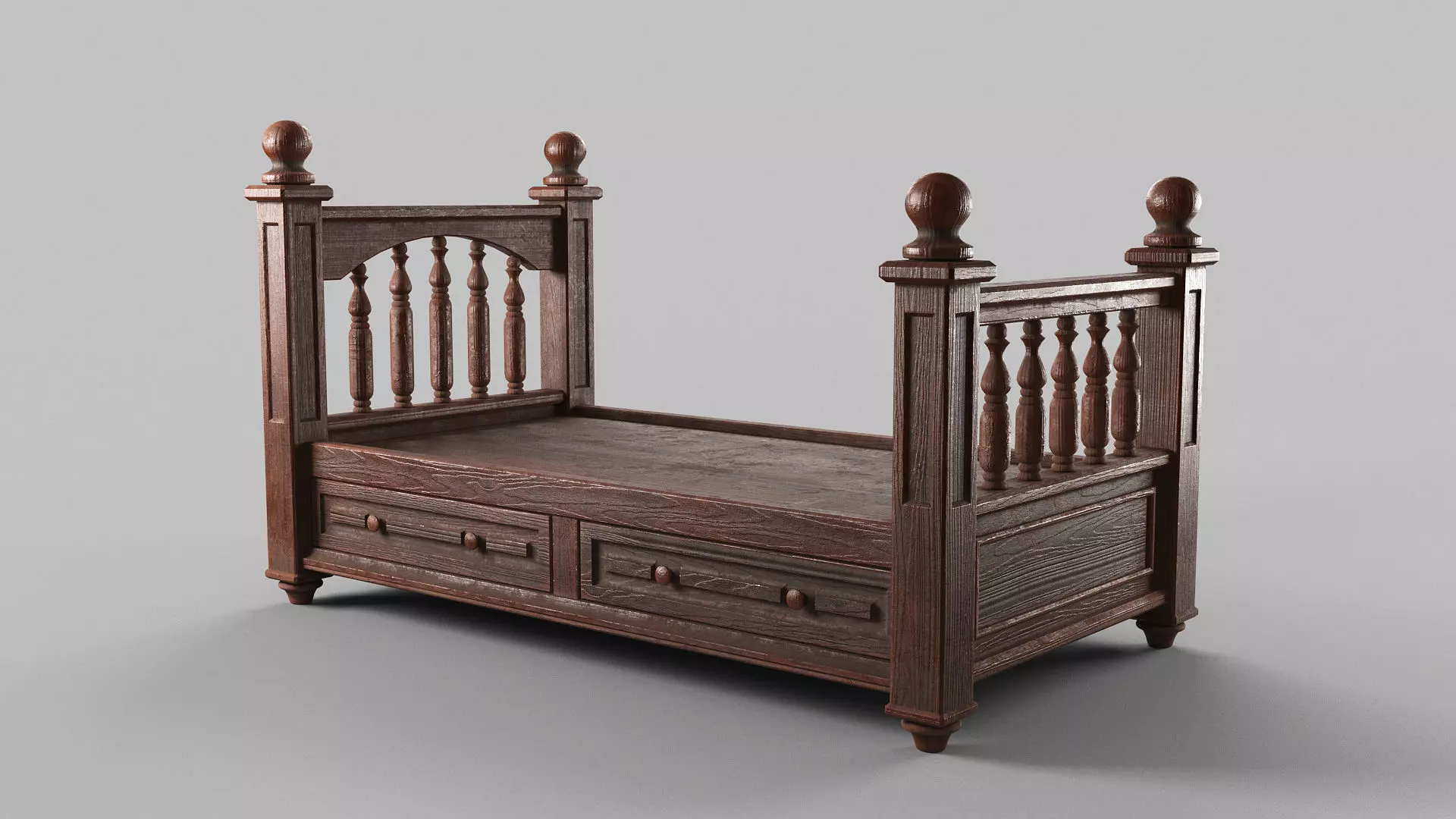 Vintage bed Low-poly 3D model_0