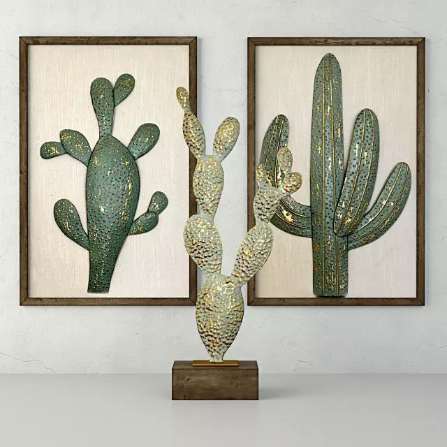 Metal Cactus Sculptures 3D model_0