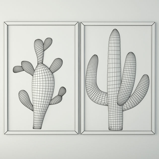 Metal Cactus Sculptures 3D model_4