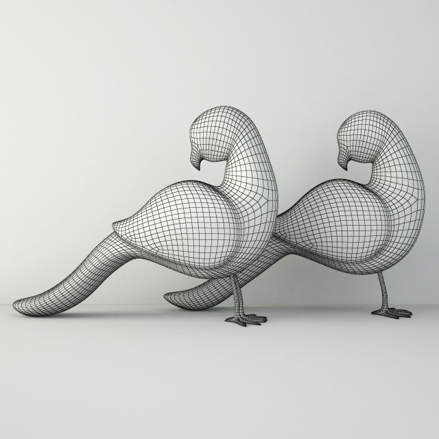 Rustic Carved Painted Parrots 3D model_1