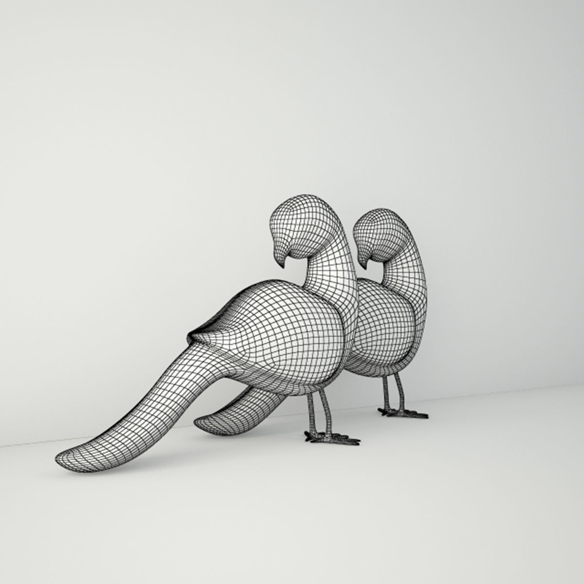 Rustic Carved Painted Parrots 3D model_3