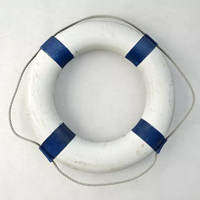 Vintage Nautical Navy Blue and White Life Preserver 3D model