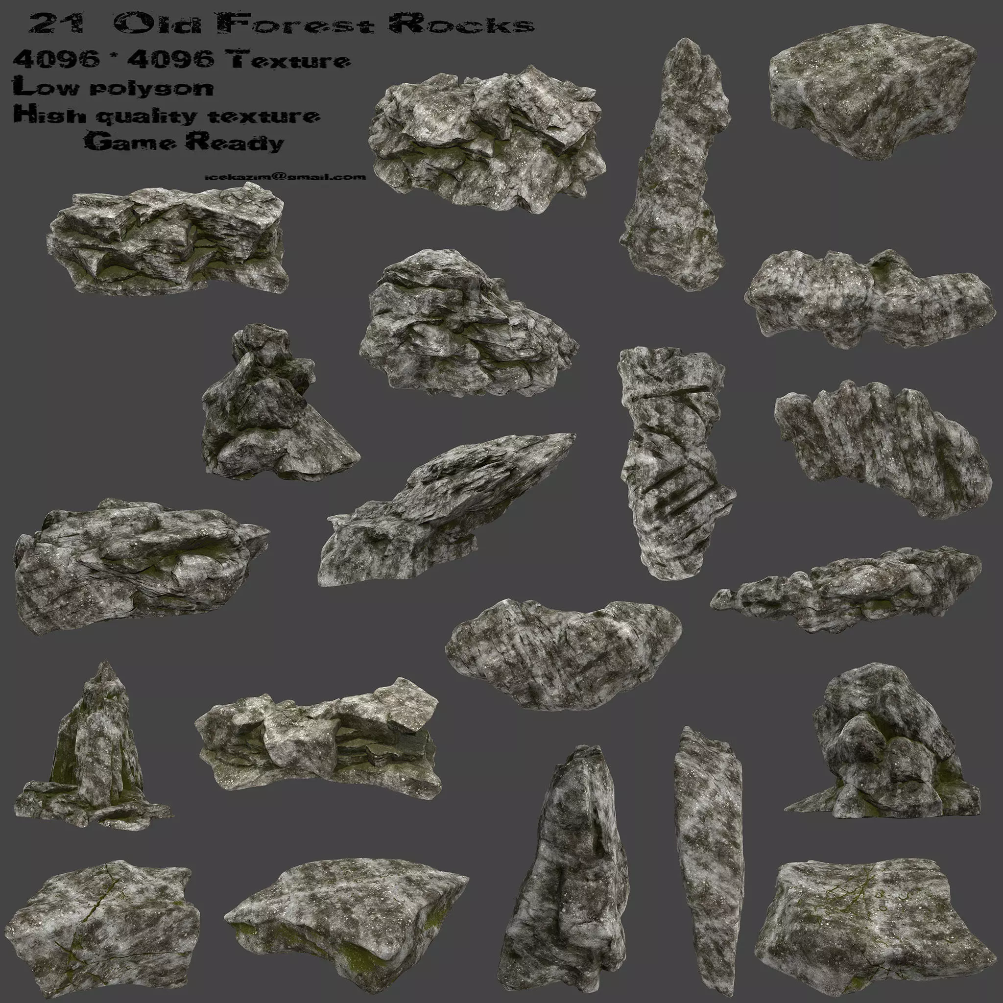 old forest rocks Low-poly 3D model_0