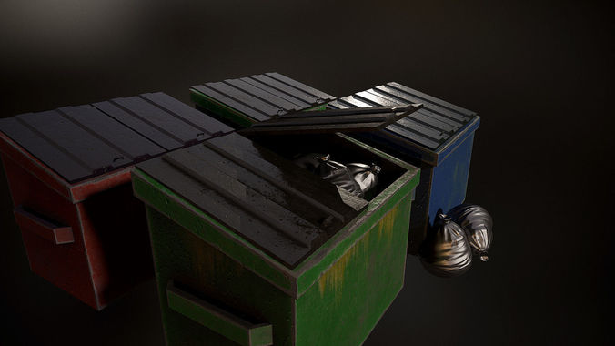 city trash cans and trash bags Low-poly 3D model