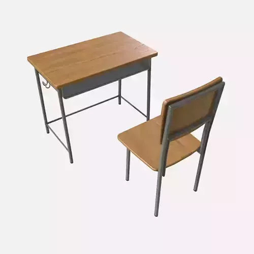 School Desk and Chair Low-poly 3D model