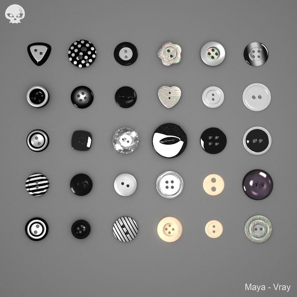 Button Pack Black and White 3D model
