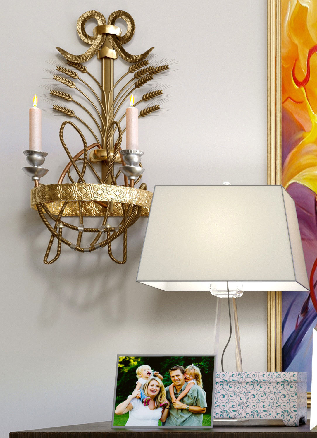 Set 15 table with flowers and lamp 3D model_3