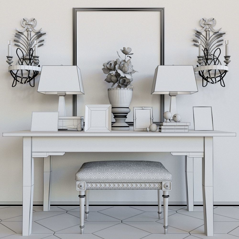 Set 15 table with flowers and lamp 3D model_1